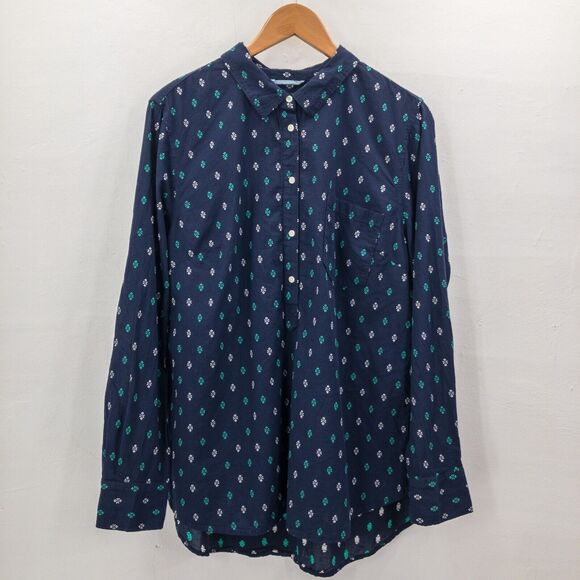 Merona Long Sleeve Button Up Shirt Top Size XXL Blue Print - Picture 1 of 11